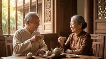 Người lớn tuổi sinh năm Canh Thìn 1940 thư giãn trong không gian phòng ngủ phong thủy bình an