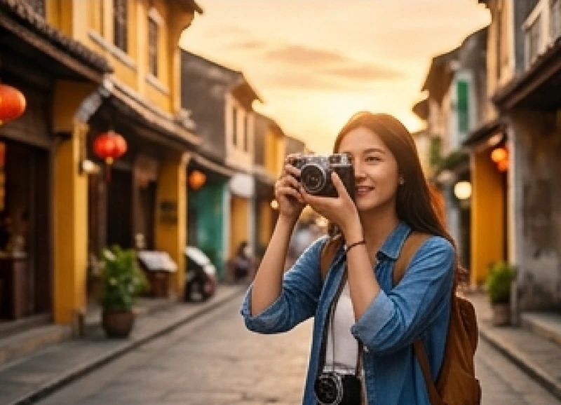 Một người trẻ tuổi tự do tận hưởng chuyến du lịch một mình