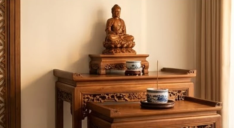 Cách bố trí bàn thờ phân cấp thể hiện rõ ràng thứ bậc tâm linh giữa Phật, Mẫu và gia tiên trong gia đình
