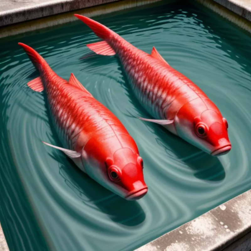 Cặp cá chép đỏ bơi trong bể nước