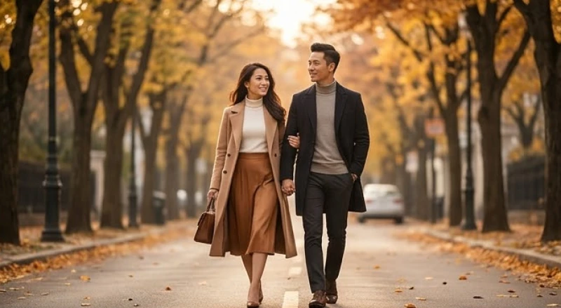Tình duyên tuổi Thìn năm 2026: Lịch cưới hỏi và mẹo phong thủy 13 Cặp đôi mặc trang phục thanh lịch cùng nhau sải bước tự tin trên con phố rợp bóng cây