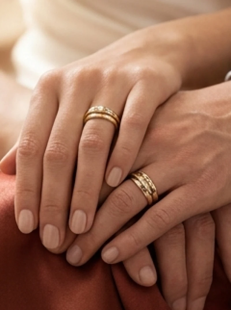 Nhẫn phong thủy tuổi Sửu: Bảng chọn màu đá và ngón đeo hút lộc 9 Hai bàn tay đan vào nhau cùng đeo nhẫn phong thủy tượng trưng cho sự hòa hợp âm dương
