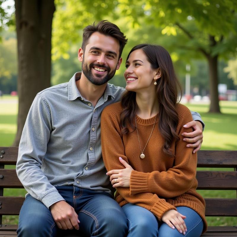 A happy couple smiling at each other