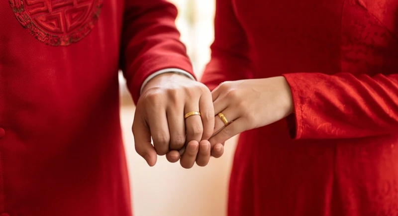 Tuổi Thân nên cưới vào năm nào: Bảng năm đẹp và hóa giải 5 Hai bàn tay đan vào nhau cùng khoe chiếc nhẫn cưới lấp lánh sau khi gia đình chọn được mốc thời gian đại cát