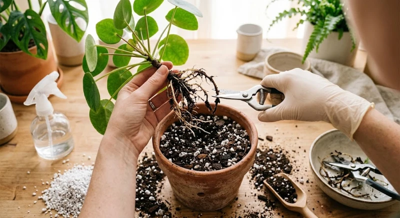 Cây trồng trong nhà hợp tuổi Tỵ: phân biệt cung phi nam nữ 12 Quá trình cắt bỏ rễ hỏng và bổ sung hỗn hợp đất trồng mới tơi xốp cho chậu cây cảnh đang phục hồi