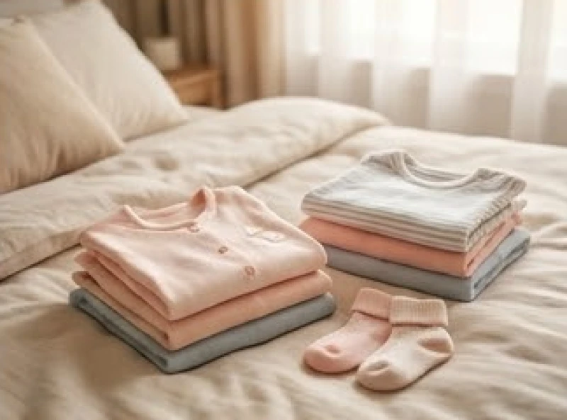 Tuổi Dần sinh con tháng nào tốt: chọn theo ngũ hành bố mẹ 6 Bộ quần áo trẻ sơ sinh màu pastel nhẹ nhàng được gấp gọn gàng trên chiếc giường ấm áp