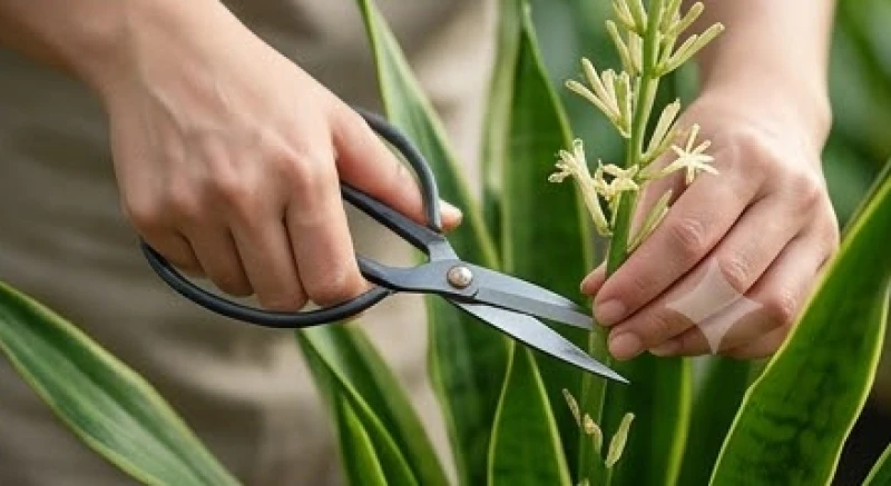 Cây lưỡi hổ ra hoa là điềm gì? Ý nghĩa & hướng đặt kích tài lộc 8 Thao tác dùng kéo sắc cắt bỏ cuống hoa lưỡi hổ sát phần gốc sau khi hoa đã tàn