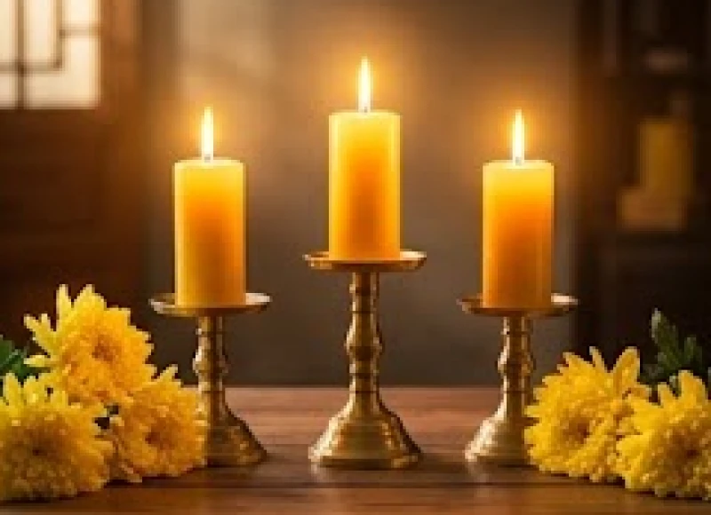 Ba ngọn nến sáng rực rỡ tượng trưng cho nhóm cát tinh mang lại may mắn và tài lộc