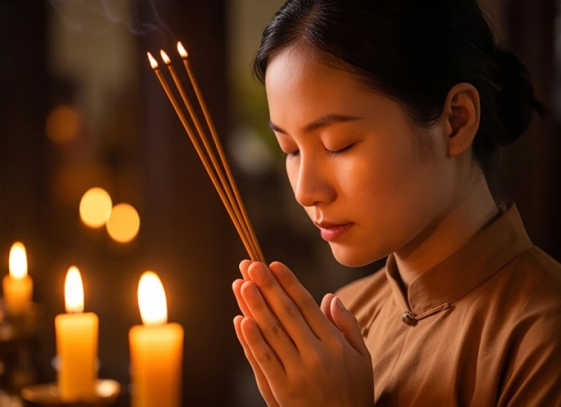Văn khấn Đức Thánh Hiền tại chùa: Bài cúng chuẩn và sắm lễ chay 10 Ánh mắt thành kính của người đi chùa khi đang thầm thì đọc bài văn khấn cầu mong trí tuệ và bình an