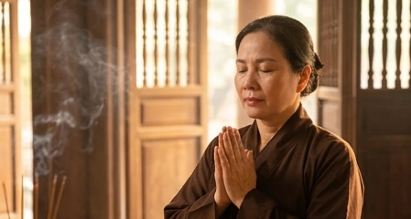 Văn khấn xin lộc Đền Và: Bài cúng chuẩn và trình tự dâng lễ 1 Người dân thành kính chắp tay cầu nguyện bình an và tài lộc trước ban thờ tại Đền Và