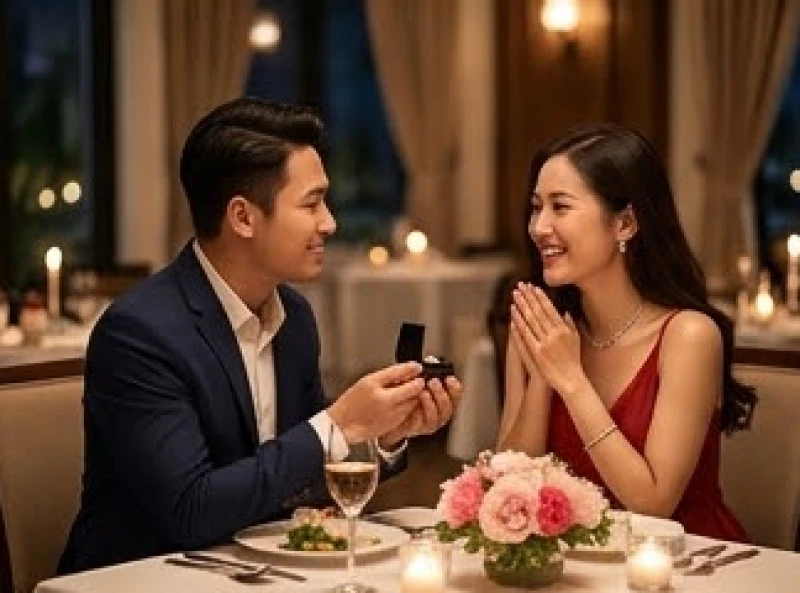 Tình duyên tuổi Mão năm 2027: Luận giải 5 nạp âm và lịch cưới 5 Chàng trai trao nhẫn cầu hôn lãng mạn cho người yêu trong không gian nhà hàng sang trọng ấm áp