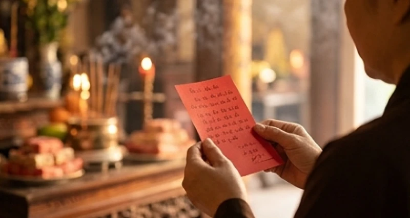 Văn khấn xin lộc Đền Và: Bài cúng chuẩn và trình tự dâng lễ 5 Tín chủ đứng trước ban thờ, cầm trên tay tờ sớ đỏ được viết cẩn thận thông tin bản mệnh