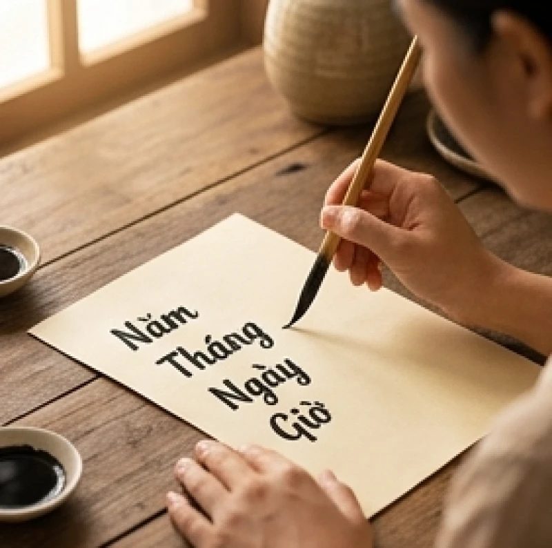 Cách ghi ngày tháng trong văn khấn: Công thức điền và mẫu chuẩn 1 Bốn thành tố thời gian gồm năm, tháng, ngày và giờ Can Chi được ghi chú cẩn thận trên tờ giấy nháp