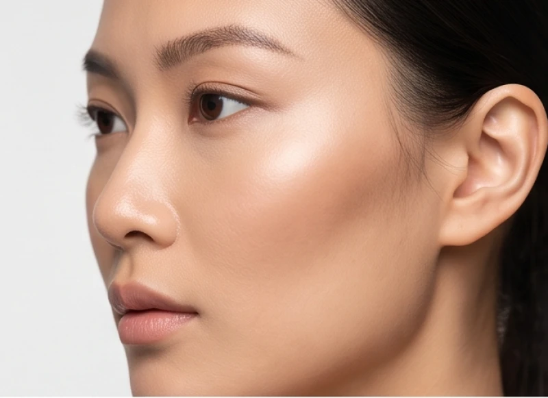 Cấu trúc khuôn mặt người có gò má cao nhìn từ góc nghiêng nhẹ làm lộ rõ đường nét xương hàm