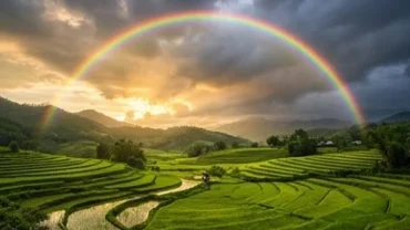 Dải cầu vồng rực rỡ vắt ngang bầu trời mang theo nhiều thắc mắc về việc cầu vồng là điềm gì trong phong thủy và cuộc sống