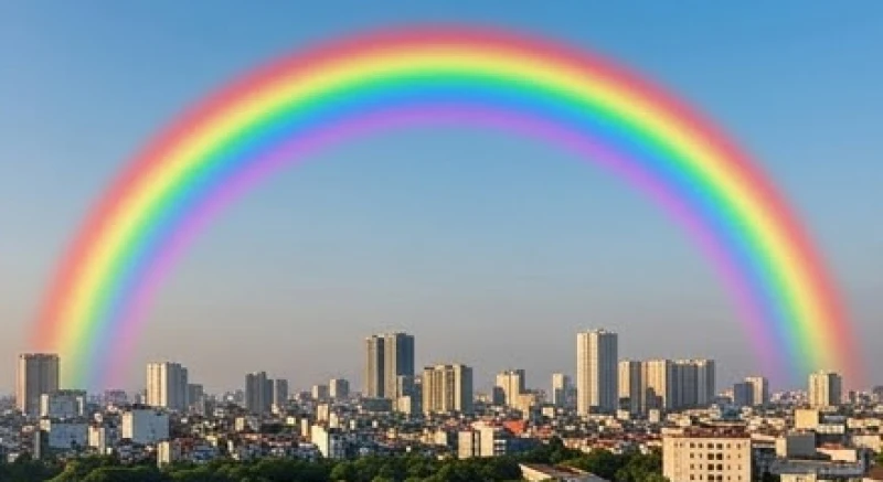 Cầu vồng là điềm gì: Giải mã phong thủy và điềm báo giấc mơ 2 Vòm cầu vồng liền mạch với các vệt màu phân tách rõ ràng vắt ngang đường chân trời