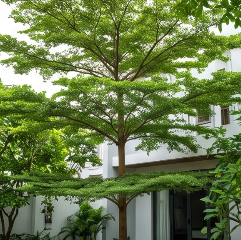 Cây trồng ngoài sân hợp tuổi Thìn: Cây bóng mát và tọa độ 5 Cây bàng Đài Loan với hệ thống tán lá xếp lớp đẹp mắt vươn cao đón nắng giữa khoảng sân rộng