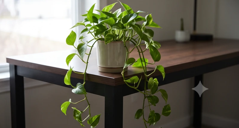 Tránh sử dụng những loại thực vật có thân dây leo mọc chúc xuống dưới mặt bàn làm việc