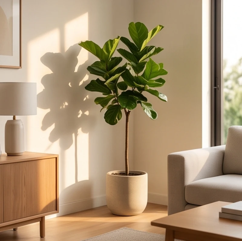 Cây trồng trong nhà hợp tuổi Tỵ: phân biệt cung phi nam nữ 4 Chậu bàng Singapore xanh tốt được bố trí tại góc chéo tĩnh lặng của phòng khách hiện đại