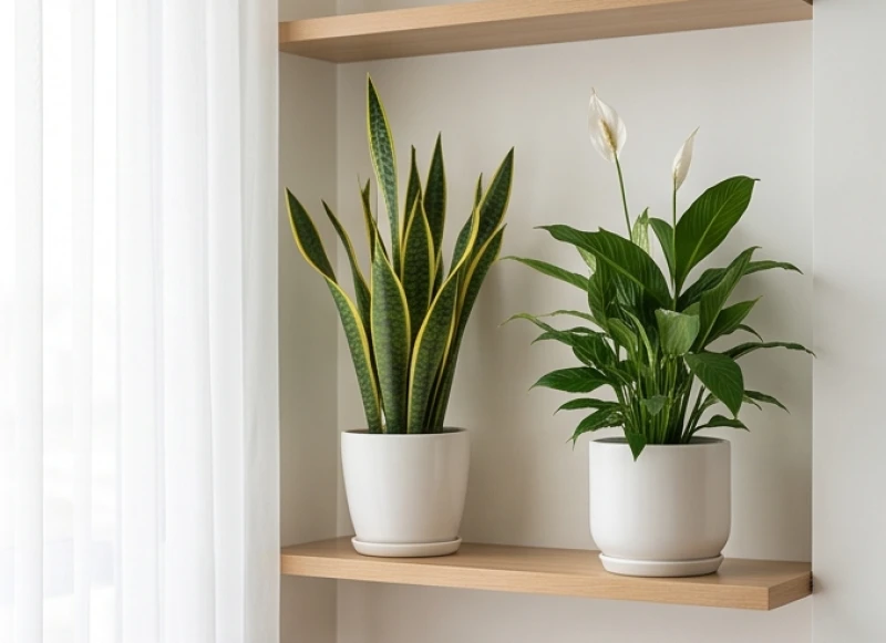 Chậu cây lưỡi hổ và lan ý được bố trí hợp lý trong nhà để tối ưu phong thủy và đảm bảo an toàn cho trẻ nhỏ