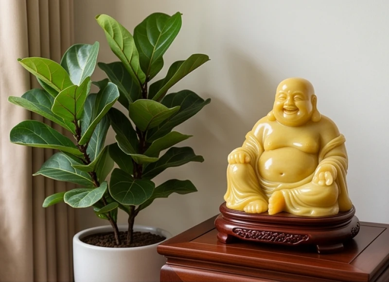 Cách thu hút tài lộc cho người tuổi Thìn: Từng bước kích hoạt 3 Chậu cây cảnh phong thủy xanh tốt đặt cạnh tượng Phật Di Lặc bằng ngọc hoàng long