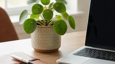 Chậu cây cảnh nhỏ gọn trên bàn làm việc đại diện cho cây để bàn hợp tuổi mão giúp thu hút tài lộc.