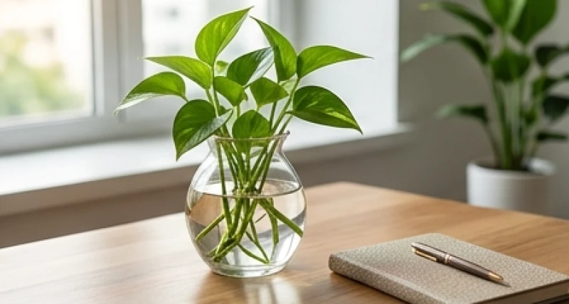 Hướng bàn làm việc hợp tuổi Thân: Sơ đồ kê bàn và cách hóa giải 4 Chậu cây trầu bà thủy sinh đặt trên bàn làm việc cho tuổi Canh Thân 1980 mệnh Mộc
