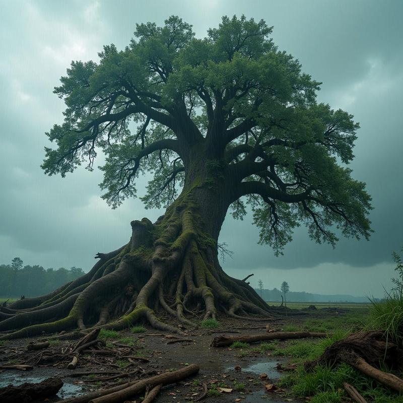 Cây đề đổ trong gió bão