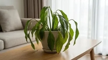Giải mã hiện tượng cây héo lá đột ngột là điềm gì thông qua hình ảnh chậu cây rũ rượi trong phòng khách