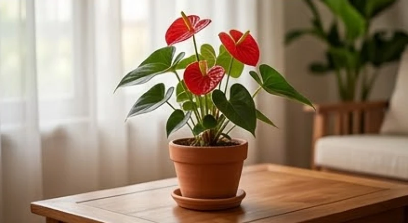 Chậu cây Hồng Môn nung bằng đất sét đỏ rực rỡ mang đến nguồn sinh khí mạnh mẽ cho không gian sống