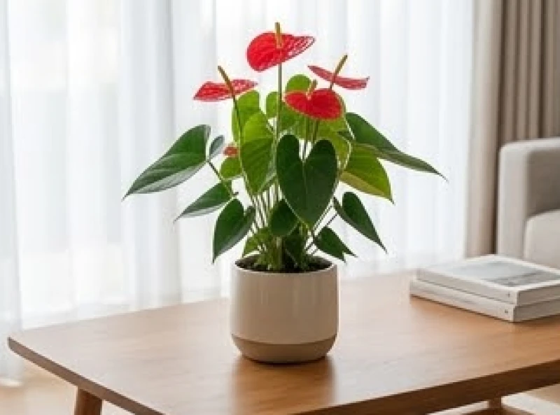 Chậu cây hồng môn sắc đỏ rực rỡ trồng trong nhà giúp người tuổi Mùi mệnh Hỏa chiêu tài lộc
