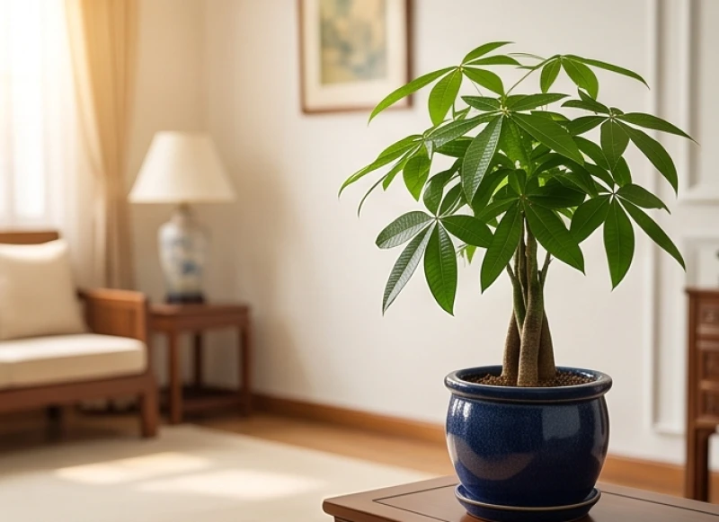 Chậu cây cảnh Kim Ngân xanh tươi tốt được đặt gọn gàng ở góc phòng khách