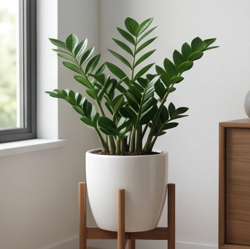 Chậu cây Kim Tiền xanh mướt đặt trong chậu sứ trắng mang lại năng lượng phong thủy tích cực