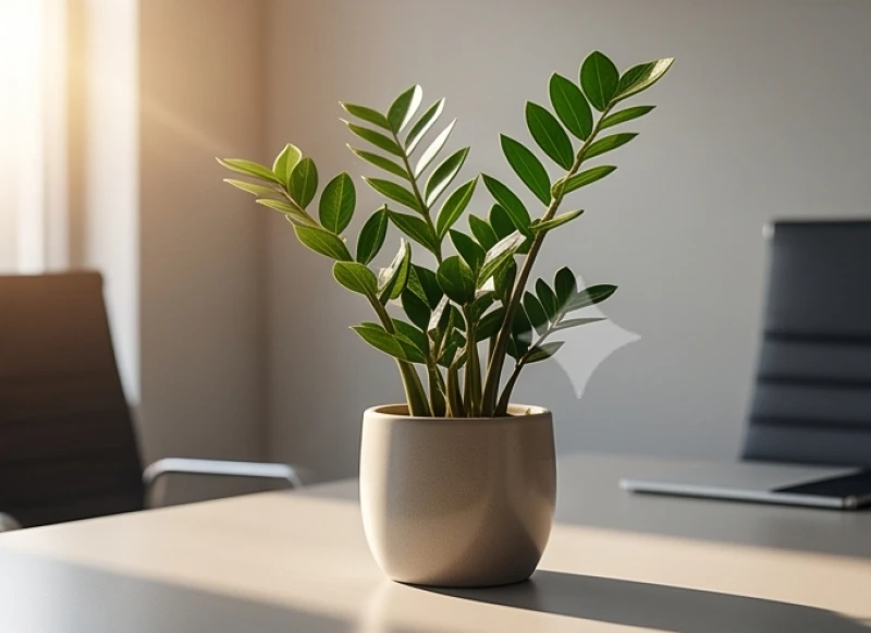 Chậu cây kim tiền nhỏ xanh tươi đặt ở góc Đông Nam trên bàn làm việc để chiêu tài