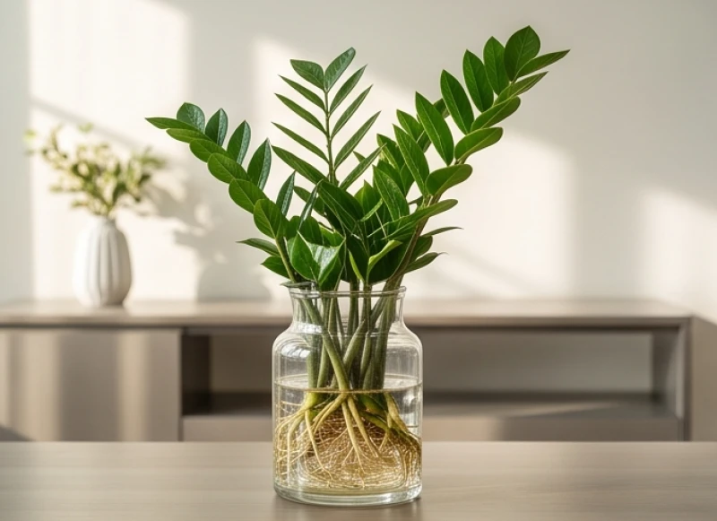 Cây Trồng Trong Nhà Hợp Tuổi Mão: Chọn Cây Râm Mát & Lịch Tưới 4 Bình thủy tinh trồng cây kim tiền lộ rõ bộ rễ trắng muốt khỏe mạnh trong nước