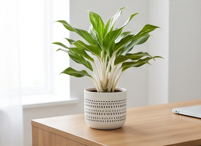 Cây để bàn hợp tuổi Thân: Phân biệt nam nữ và hướng đặt 5 Chậu cây bạch mã hoàng tử với cuống lá trắng nổi bật trên nền xanh đậm