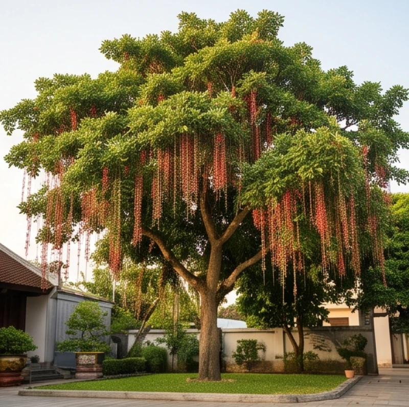 Cây trồng ngoài sân hợp tuổi Thìn: Cây bóng mát và tọa độ 3 Cây lộc vừng vươn tán rộng với những chùm hoa đỏ rực rỡ buông rủ mang lại nguồn năng lượng Hỏa tương sinh cho mệnh Thổ