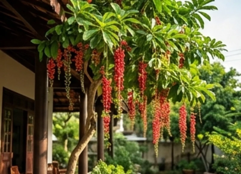 Cây trồng ngoài sân hợp tuổi Ngọ: Chọn cây chịu nắng và vị trí 5 Cây lộc vừng với những chùm hoa đỏ rủ xuống nhẹ nhàng được trồng trước hiên nhà mát mẻ đón gió