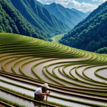 Cấy lúa trên ruộng bậc thang