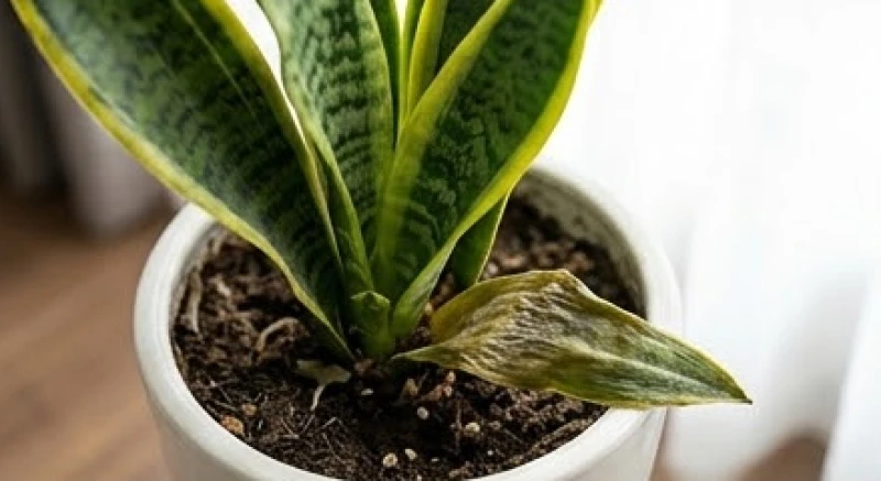 Những chiếc lá của chậu cây lưỡi hổ bị mềm nhũn và ngả sang màu vàng ố sát gốc do môi trường sống quá ngột ngạt