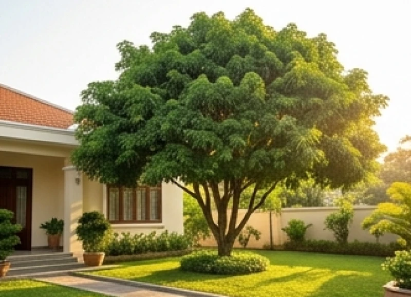 Cây trồng ngoài sân hợp tuổi Ngọ: Chọn cây chịu nắng và vị trí 1 Cây thân gỗ bóng mát được trồng gọn gàng trước sân nhà sinh vượng khí và mang lại nguồn năng lượng dồi dào