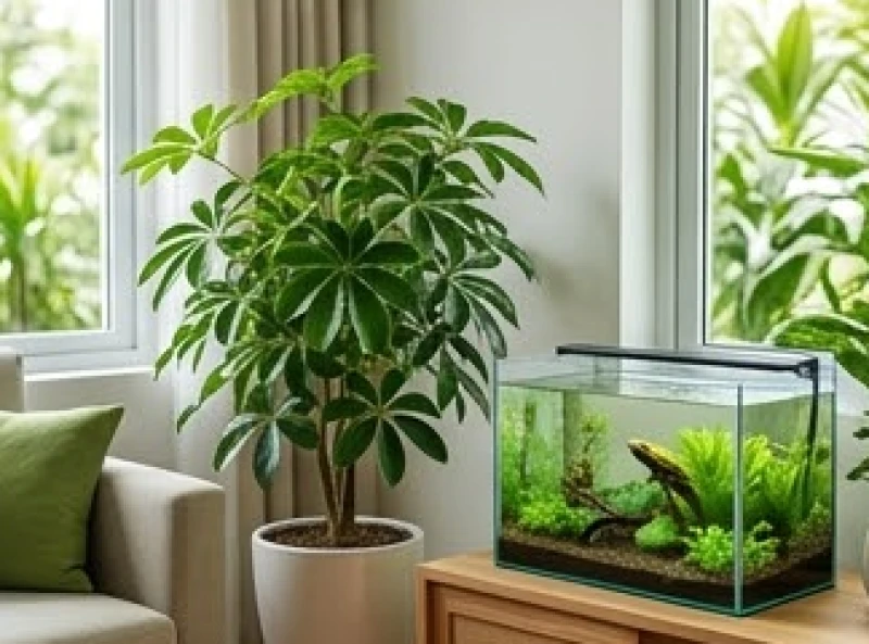 Những điều cấm kỵ trong phong thủy với tuổi Dần và cách hóa giải 10 Chậu cây ngũ gia bì xanh tốt được đặt cạnh bể cá cảnh trong không gian phòng khách