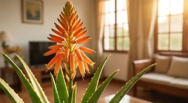Hoa nha đam màu cam rực rỡ vươn lên từ tán lá mọng nước tượng trưng cho sự sinh sôi và may mắn