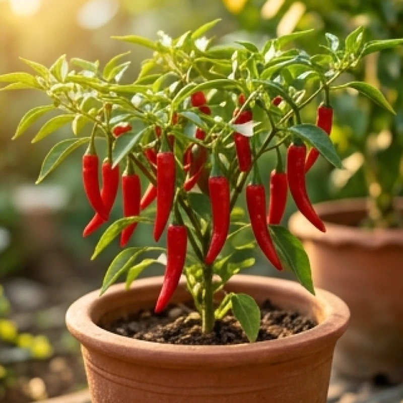 Cây ớt trĩu nặng những quả chín mọng đỏ rực vươn mình đón ánh nắng tự nhiên trong khu vườn