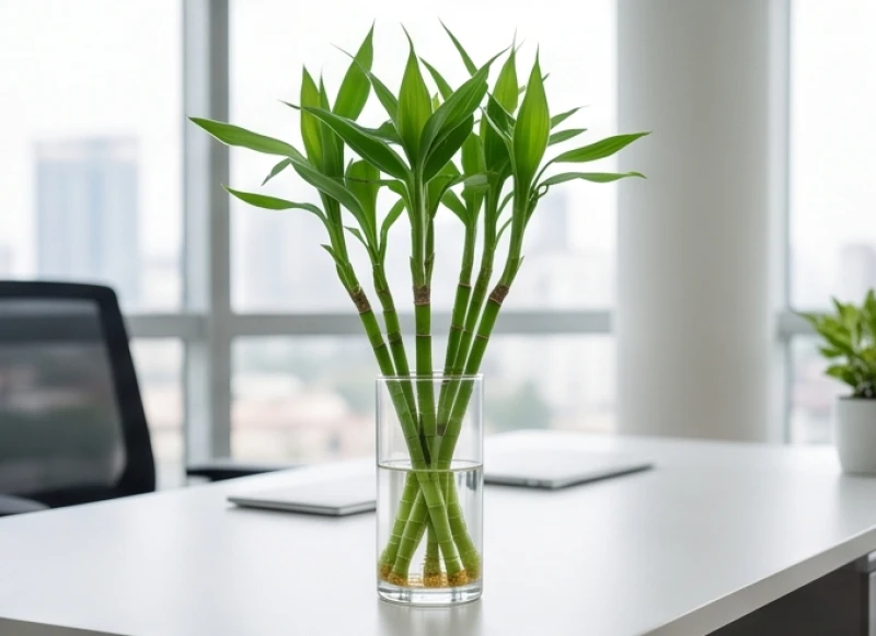 Những thân cây Phát Tài Búp Sen vươn thẳng tắp được trồng thủy sinh trong bình nước sạch