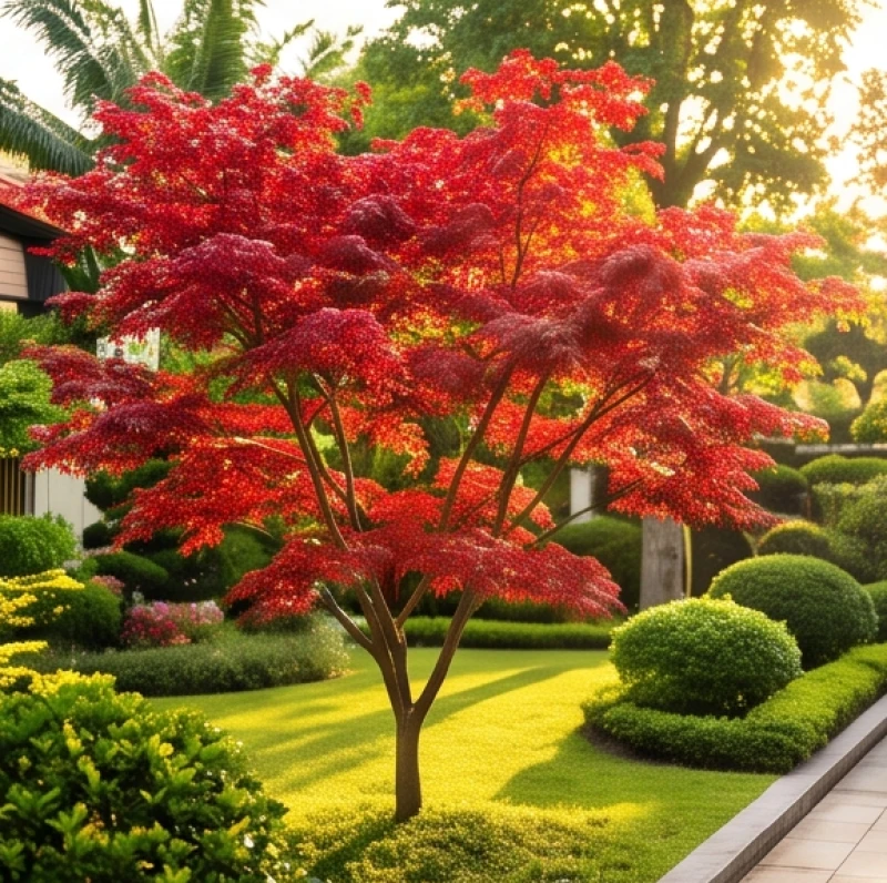 Cây trồng ngoài sân hợp tuổi Thìn: Cây bóng mát và tọa độ 6 Tán cây phong lá đỏ rực rỡ dưới nắng nổi bật giữa khu vườn mang đến nguồn sinh khí ấm áp và nhiệt huyết