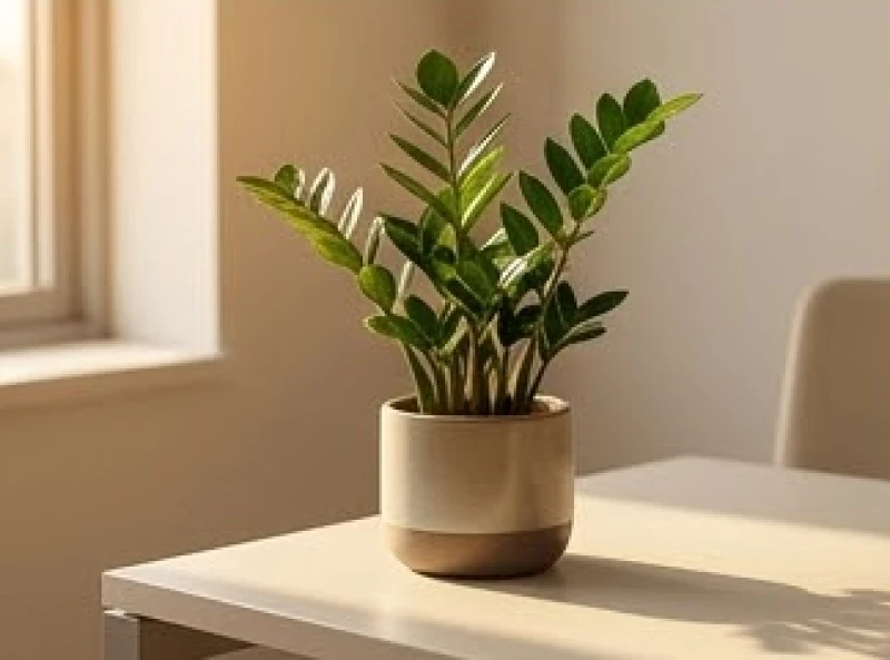 Chậu cây Kim Tiền xanh tốt được bố trí hài hòa trên góc bàn làm việc nhằm thu hút sinh khí