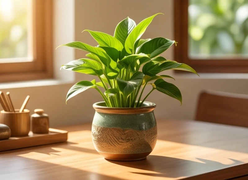 Chậu cây cảnh ngũ gia bì và kim tiền xanh tốt giúp bổ sung vượng khí cho hành Hỏa