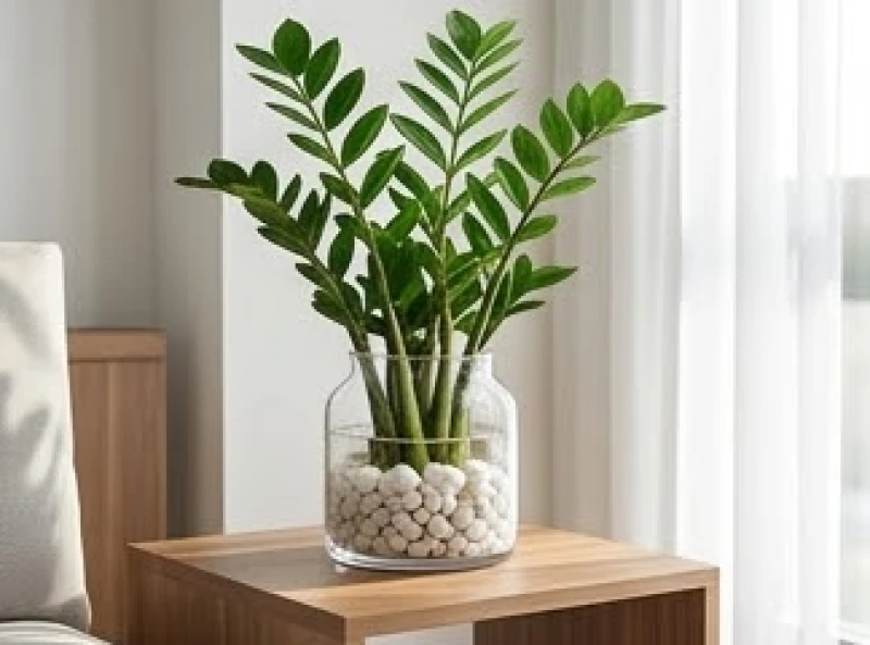 Chậu cây kim tiền trồng thủy sinh kết hợp sỏi trắng mang lại may mắn cho gia chủ tuổi đinh mùi 1967