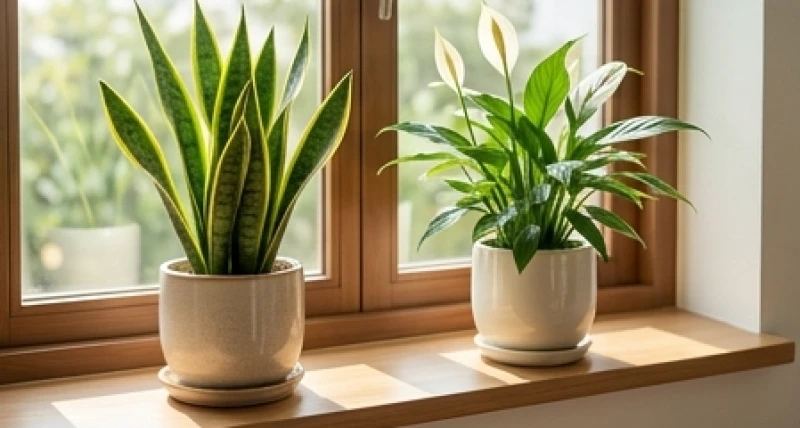 Cách thu hút tài lộc cho người tuổi Mùi: cẩm nang ngũ hành 6 Chậu cây lưỡi hổ và lan ý xanh tốt đặt cạnh bệ cửa sổ ngập tràn ánh nắng